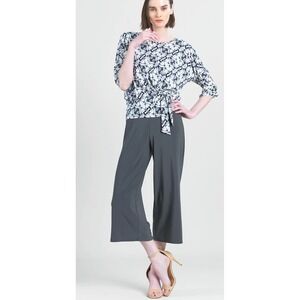 Clara Sun Woo Textured Side Tie Top Circle Emblem Travel Fabric Size Small $125